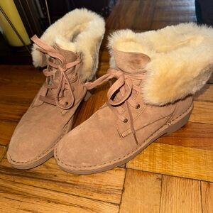 New UGG Quincy Combat Suede Lace Up Fold Over Ankle Boots